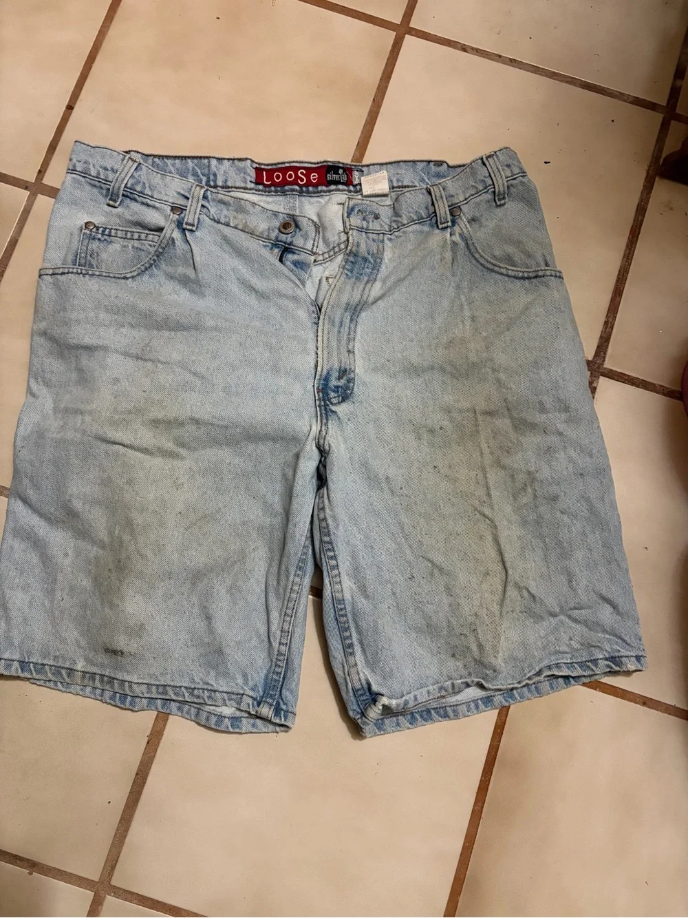Levi's SilverTab Loose Shorts ( Jorts ) Light Wash Denim with Stains Trashed 38